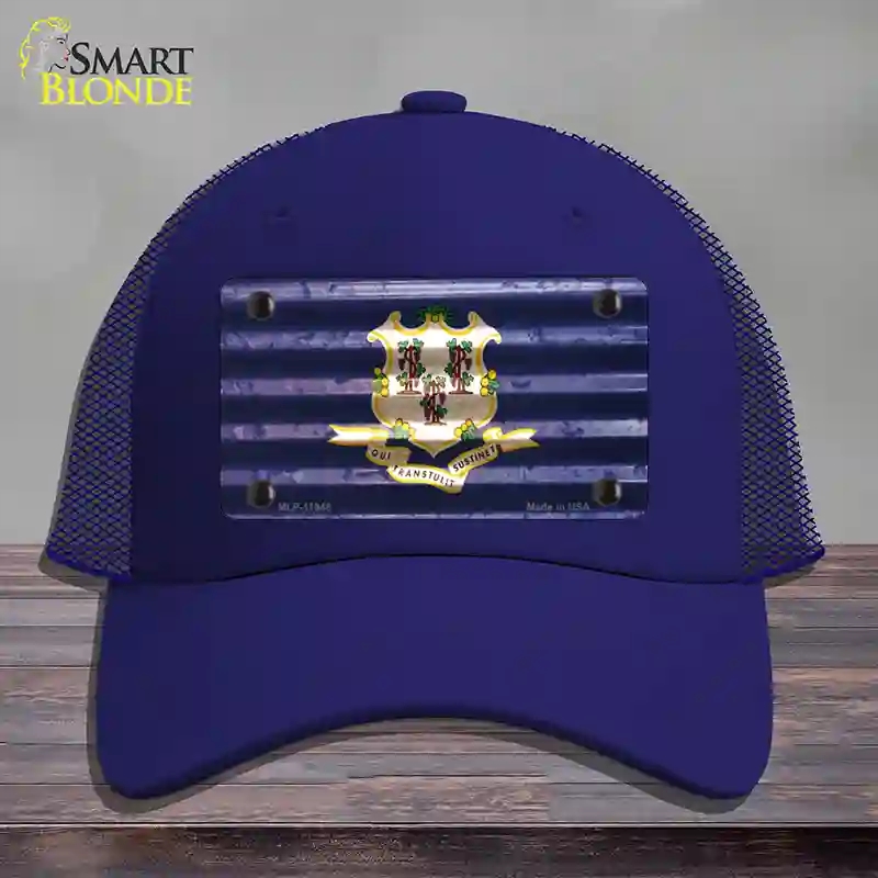HAT18-MLP-11948 Connecticut Corrugated Flag Novelty License Plate Hat, Mesh - Royal Blue