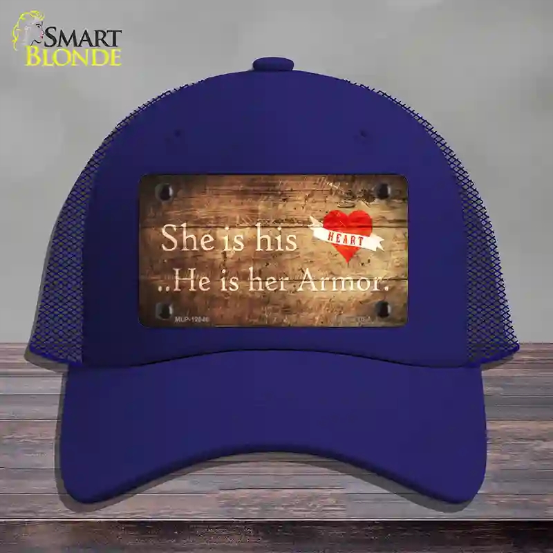HAT18-MLP-12046 His Heart Her Armor Novelty License Plate Hat, Mesh - Royal Blue