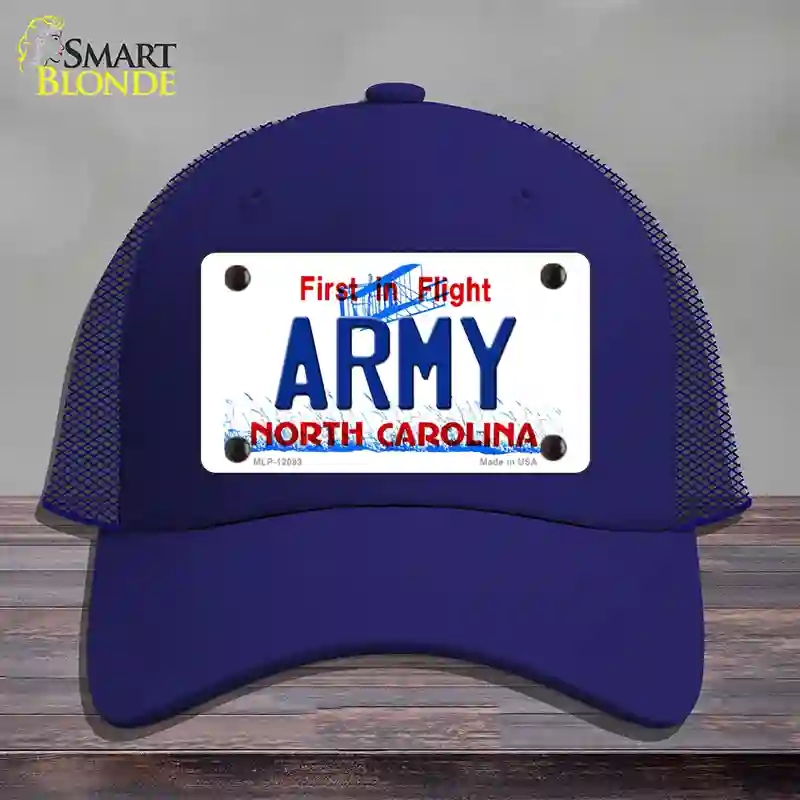 HAT18-MLP-12093 Army North Carolina State Novelty License Plate Hat, Mesh - Royal Blue