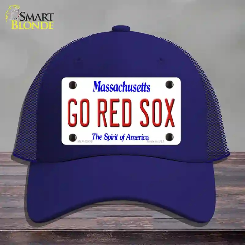 HAT18-MLP-12185 Go Red Sox Massachusetts Novelty License Plate Hat, Mesh - Royal Blue