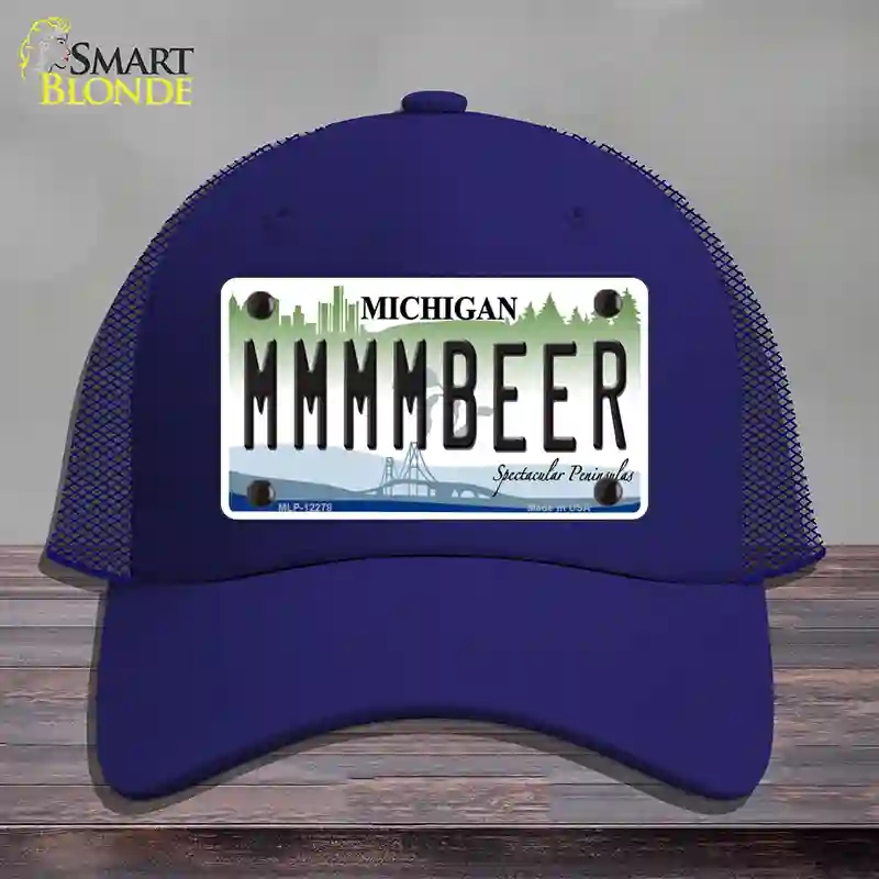 HAT18-MLP-12278 Michigan MMMMBeer Novelty License Plate Hat, Mesh - Royal Blue