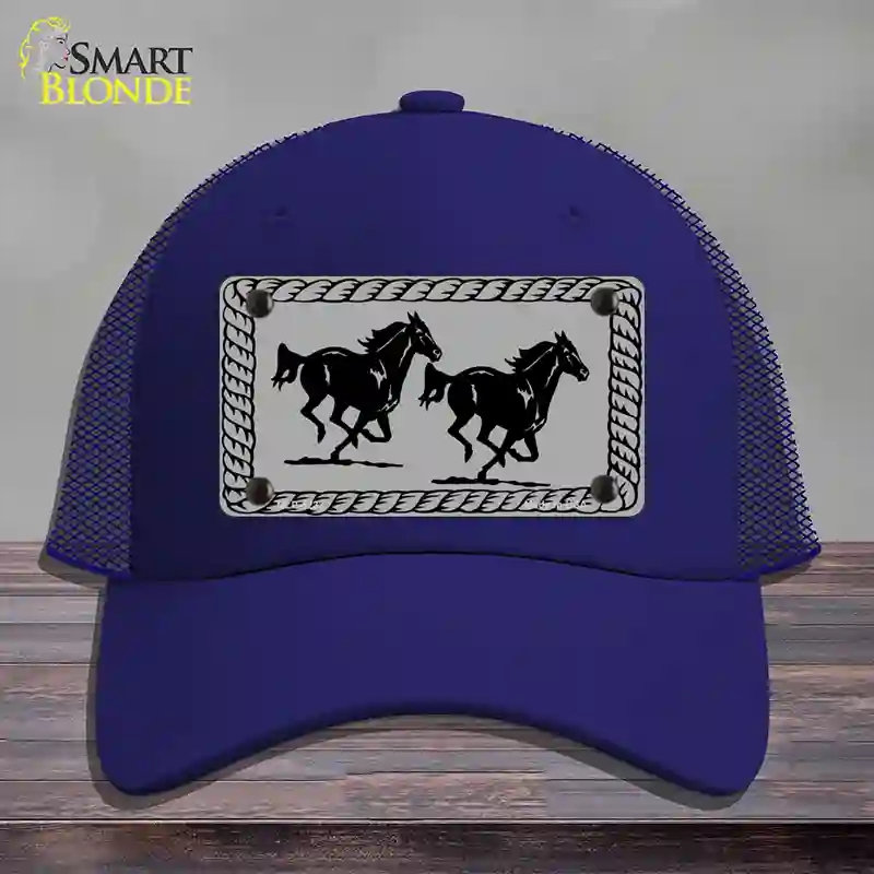 HAT18-MLP-1233 Two Running Horses Novelty License Plate Hat, Mesh - Royal Blue