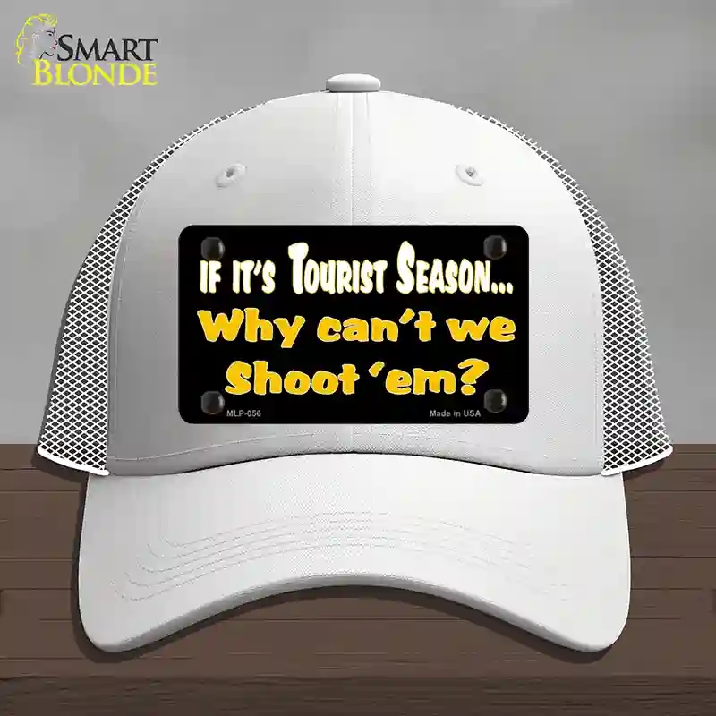HAT19-MLP-056 Why Cant We Shoot Em Novelty License Plate Hat, Mesh - White