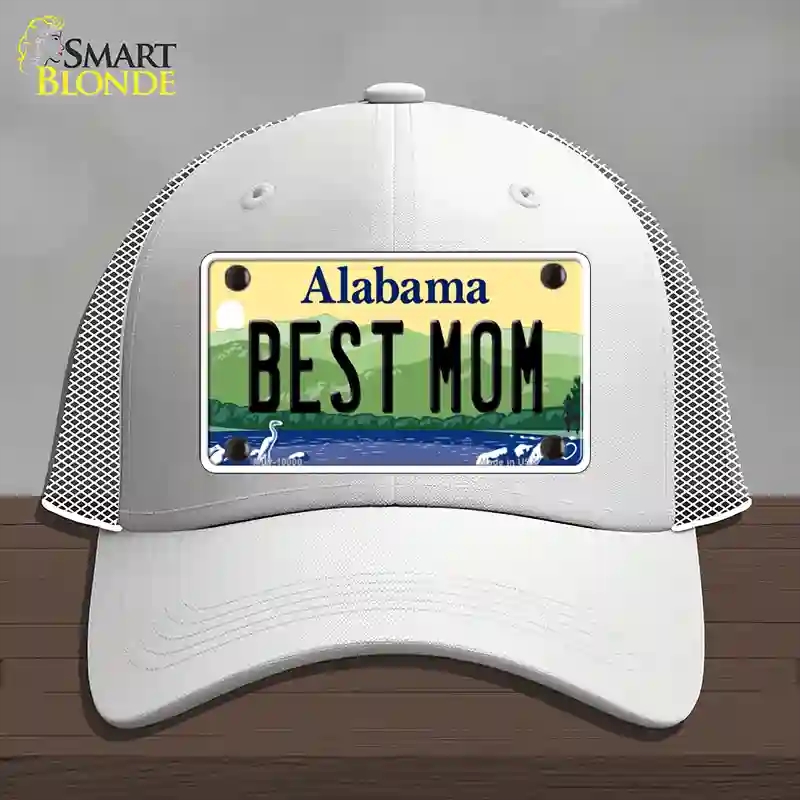 HAT19-MLP-10000 Best Mom Alabama Novelty License Plate Hat, Mesh - White