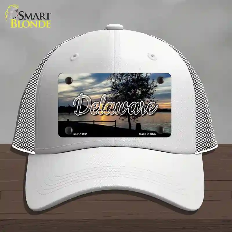HAT19-MLP-11591 Delaware River Sunset State Novelty License Plate Hat, Mesh - White