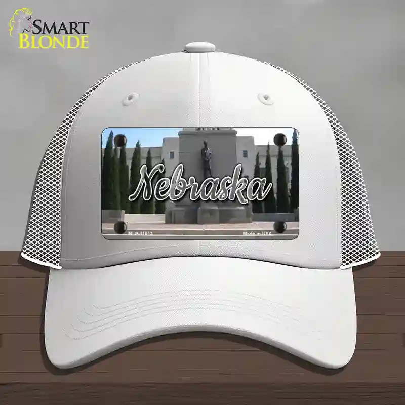 HAT19-MLP-11613 Nebraska Capital Building State Novelty License Plate Hat, Mesh - White