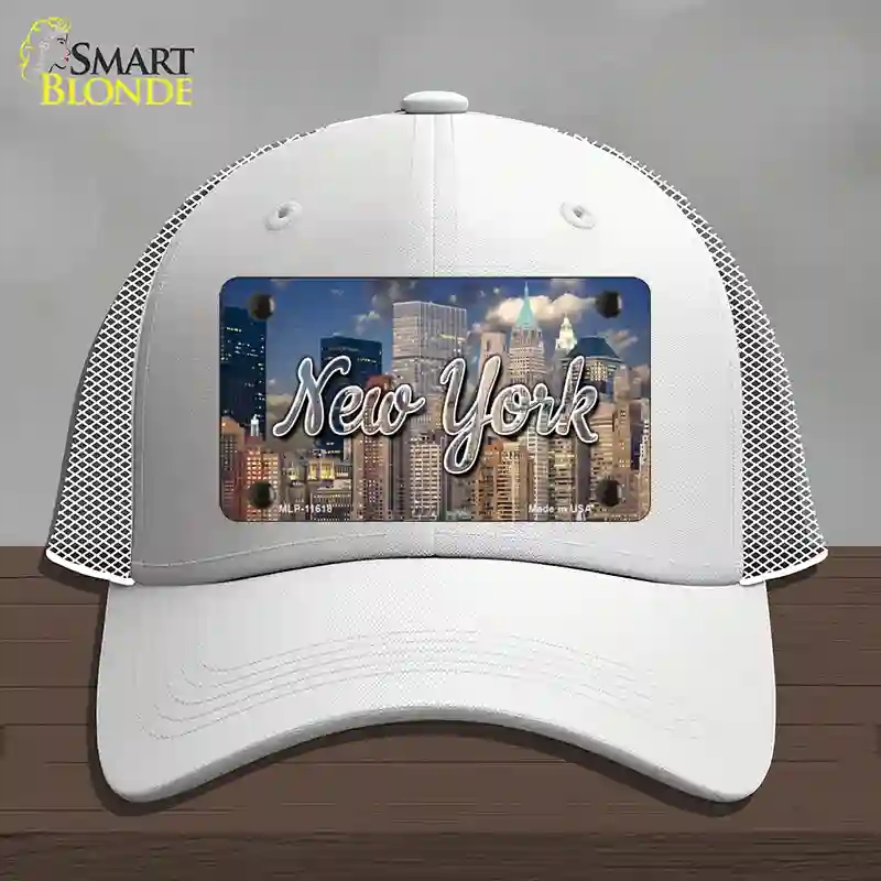 HAT19-MLP-11618   York City Skyline State Novelty License Plate Hat, Mesh - White