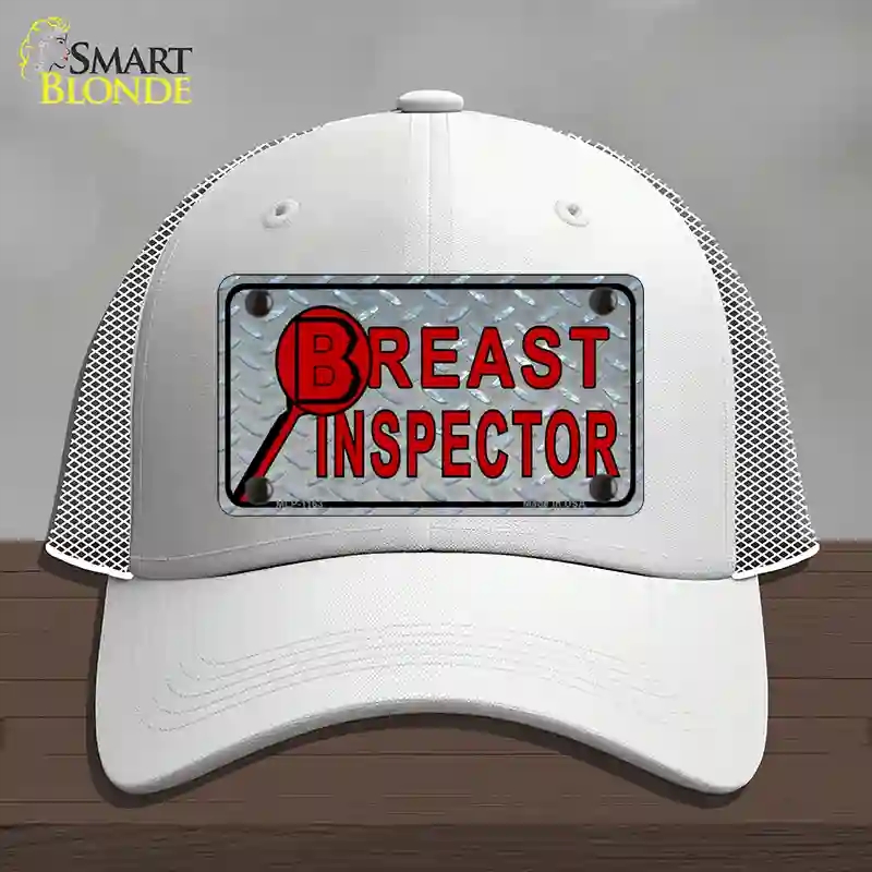 HAT19-MLP-1163 Breast Inspector Novelty License Plate Hat, Mesh - White