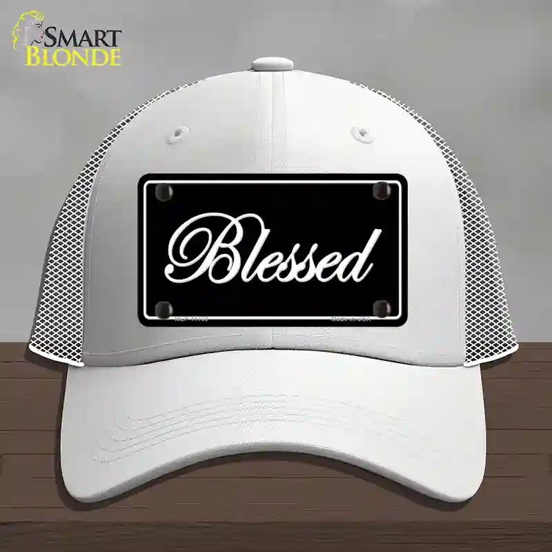 HAT19-MLP-11703 Blessed Black Novelty License Plate Hat, Mesh - White