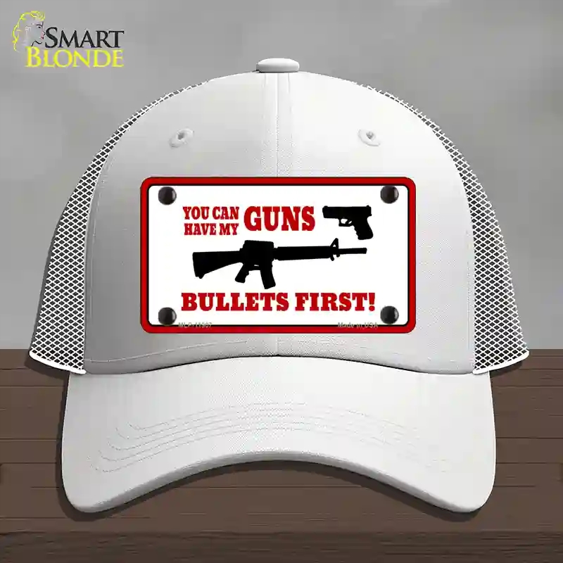 HAT19-MLP-11907 Bullets First Novelty License Plate Hat, Mesh - White