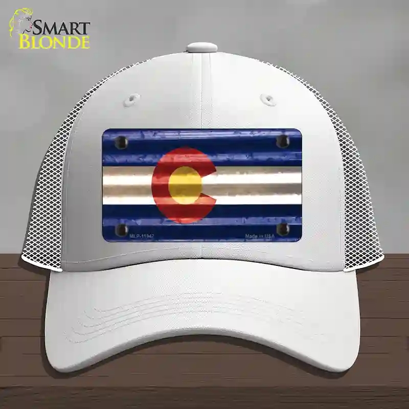 HAT19-MLP-11947 Colorado Corrugated Flag Novelty License Plate Hat, Mesh - White