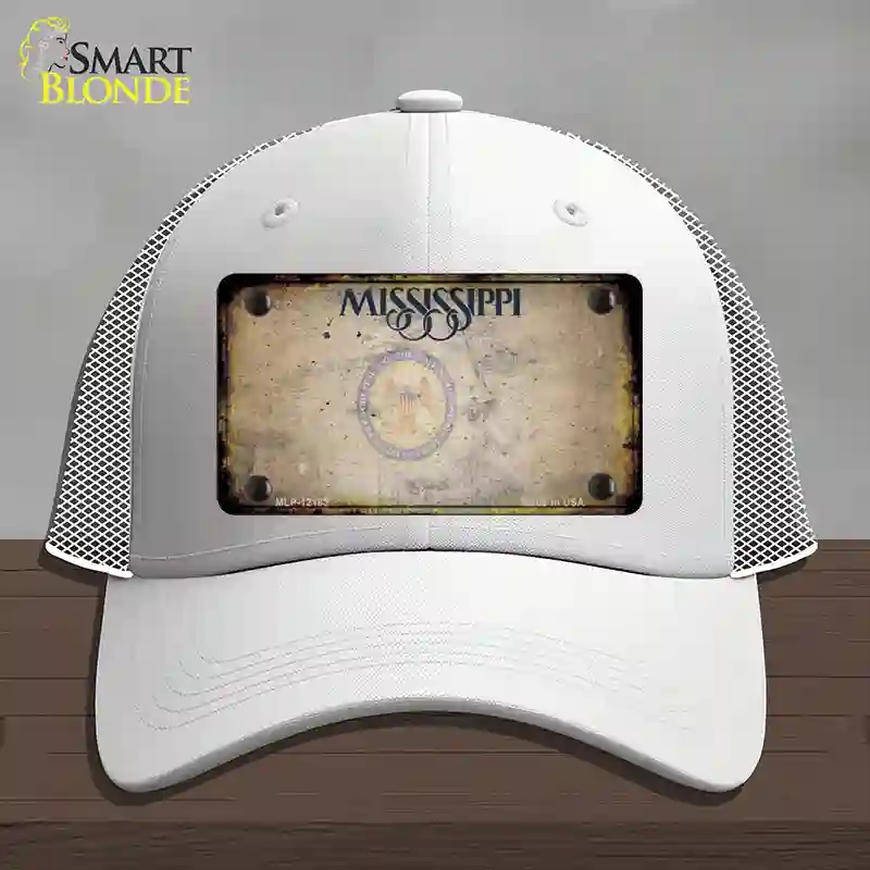 HAT19-MLP-12183 Mississippi Great Seal Rusty Blank Novelty License Plate Hat, Mesh - White