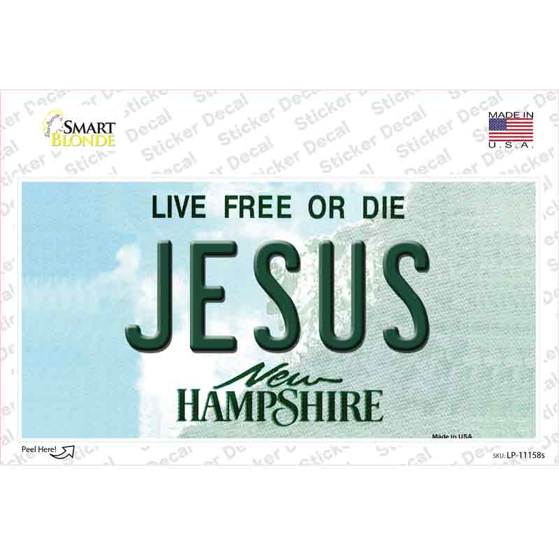LP-11158s-M Jesus   Hampshire State Novelty Sticker Decal, Medium