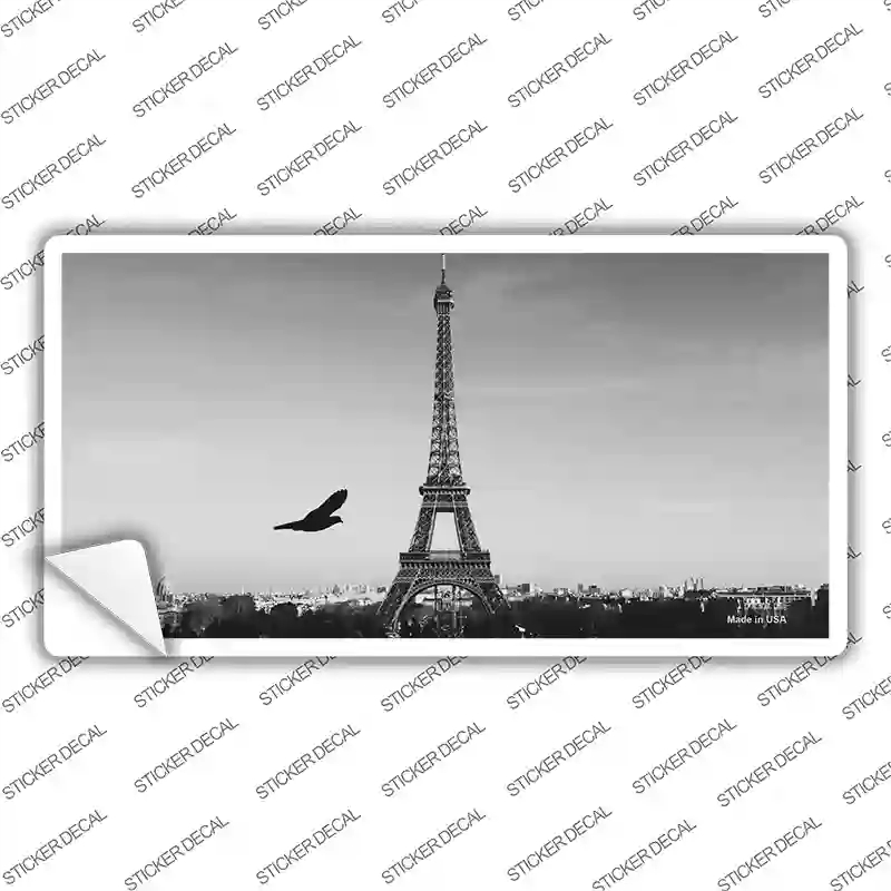 LP-11254s-L Eiffel Tower Black & White with Bird Novelty Sticker Decal, Large