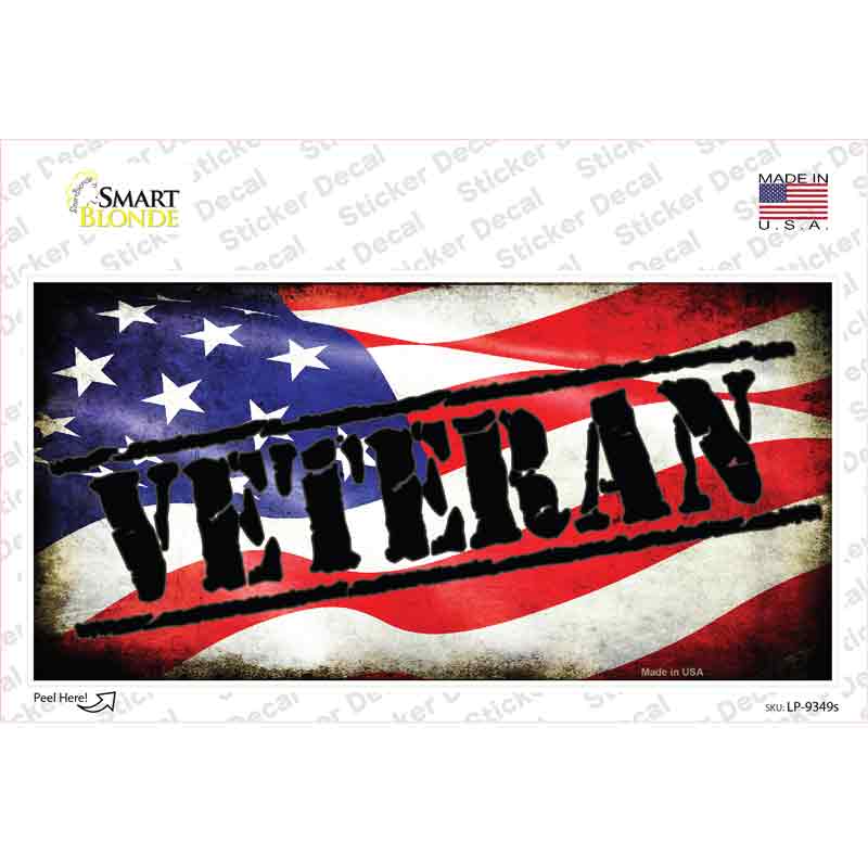LP-9349s-M Veteran American Flag Novelty Sticker Decal, Medium