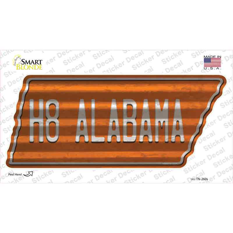 TN-260s-M H8 Alabama Novelty Corrugated Tennessee Shape Sticker Decal, Medium