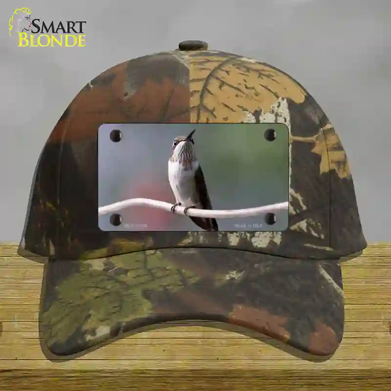 HAT06-MLP-11246 Hummingbird Perched on Branch Novelty License Plate Hat, Cotton - Camoflauge