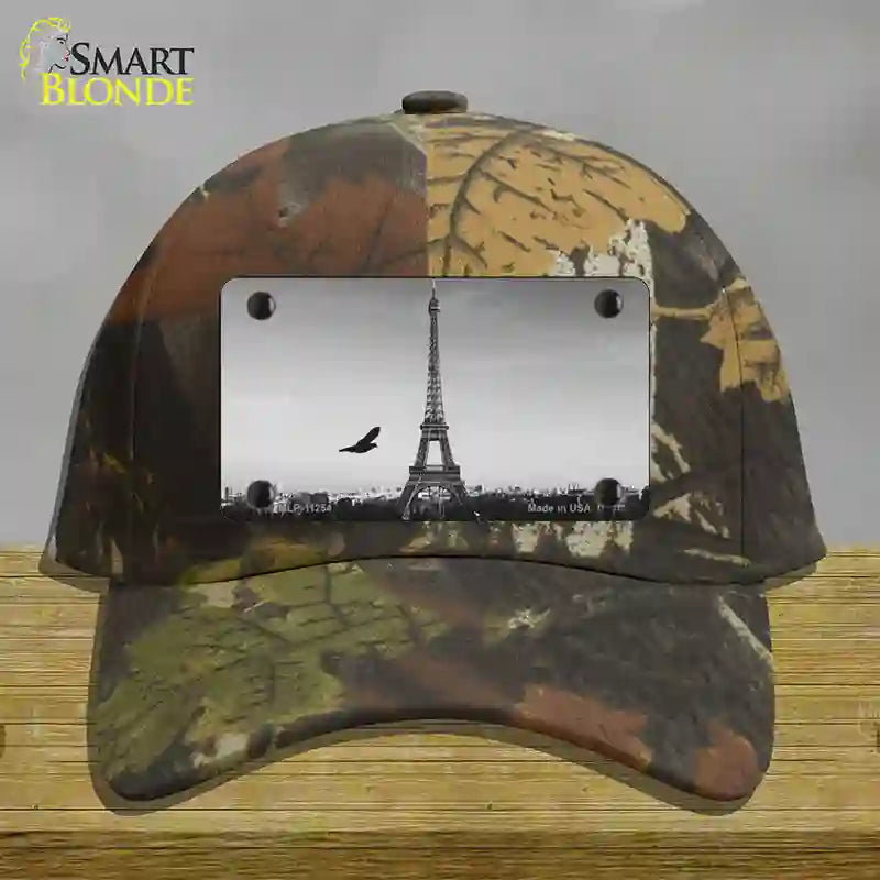 HAT06-MLP-11254 Eiffel Tower Black & White with Bird Novelty License Plate Hat, Cotton - Camoflauge