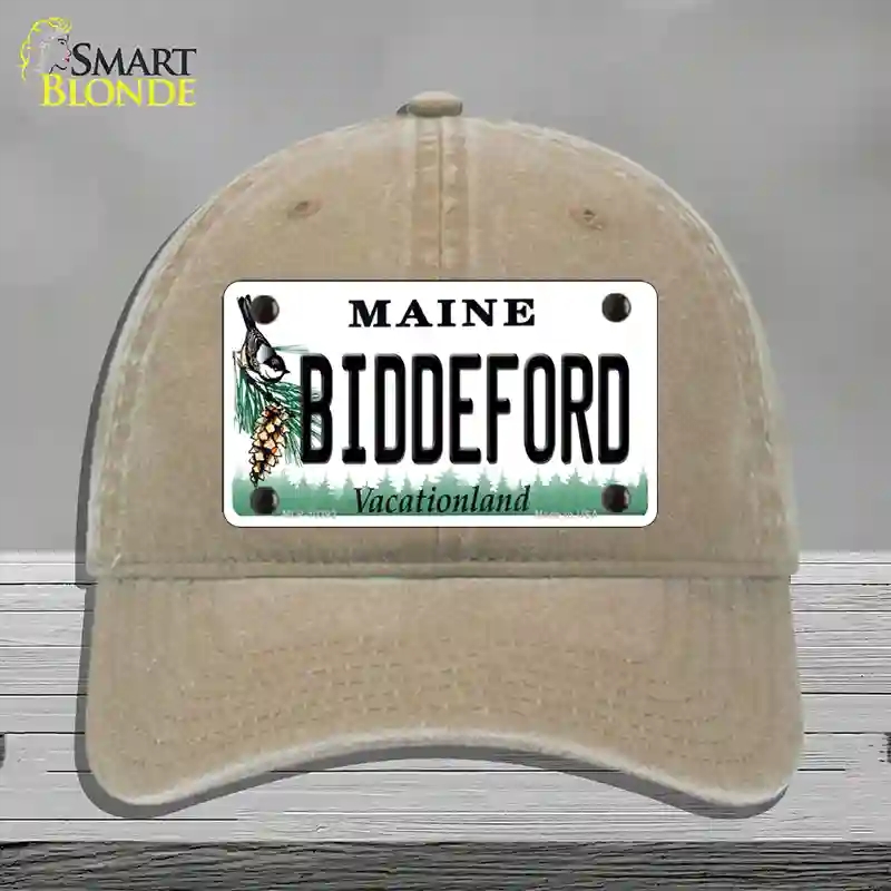 HAT09-MLP-10392 Biddeford Maine Novelty License Plate Hat, Unconstructed Cotton - Khaki