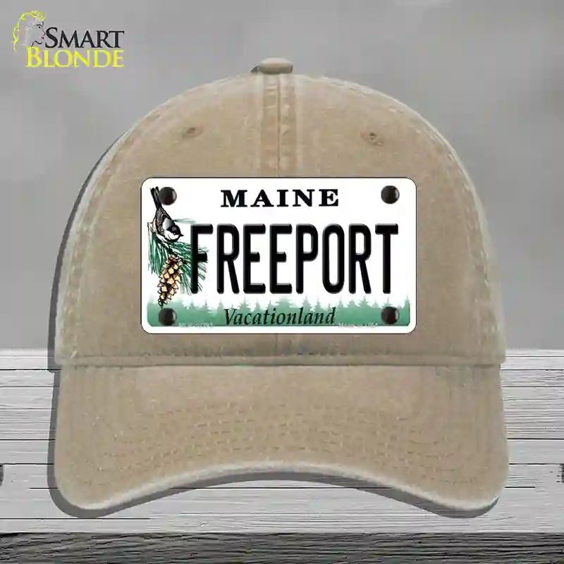 HAT09-MLP-10393 Freeport Maine Novelty License Plate Hat, Unconstructed Cotton - Khaki