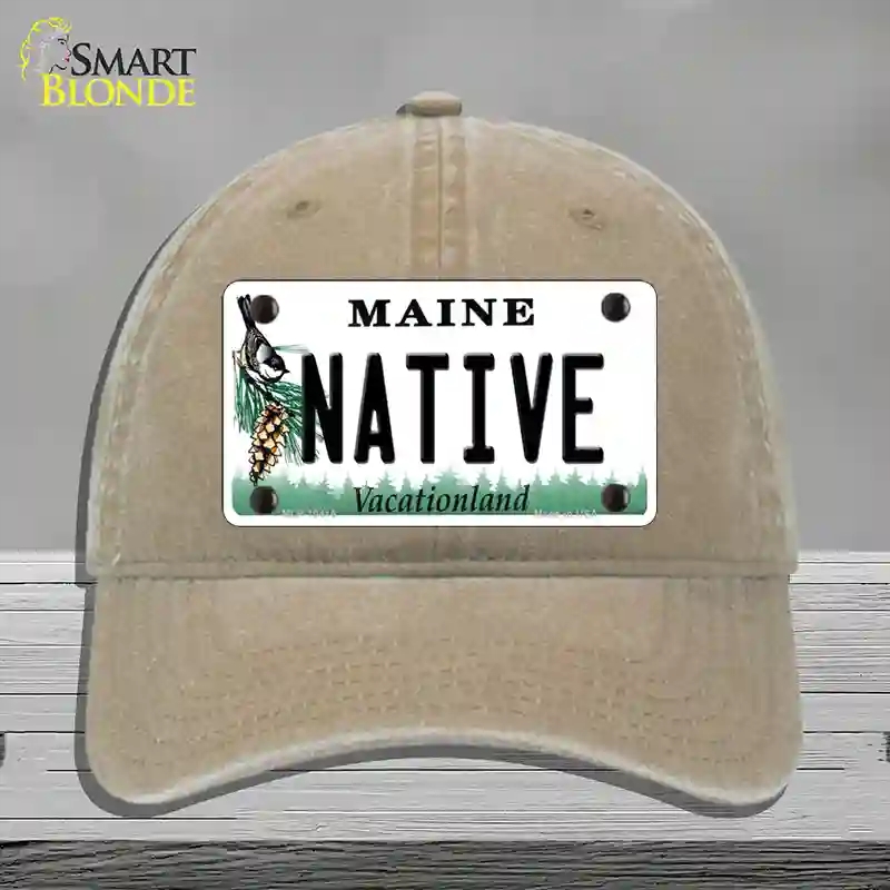 HAT09-MLP-10416 Native Maine Novelty License Plate Hat, Unconstructed Cotton - Khaki