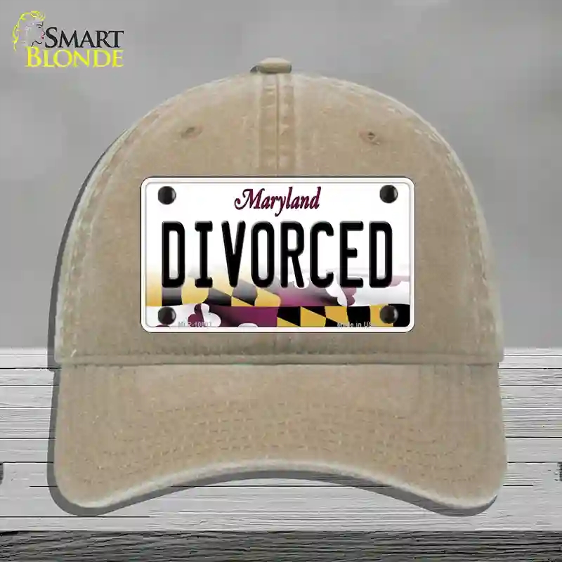 HAT09-MLP-10507 Divorced Maryland Novelty License Plate Hat, Unconstructed Cotton - Khaki