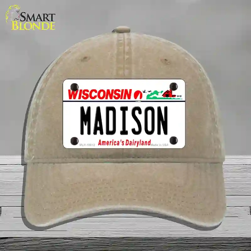 HAT09-MLP-10612 Madison Wisconsin Novelty License Plate Hat, Unconstructed Cotton - Khaki