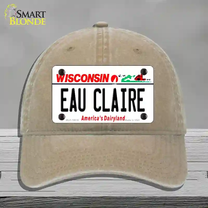 HAT09-MLP-10615 Eau Claire Wisconsin Novelty License Plate Hat, Unconstructed Cotton - Khaki