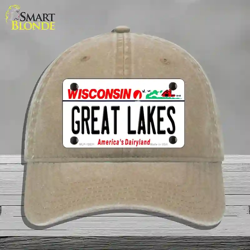 HAT09-MLP-10621 Great Lakes Wisconsin Novelty License Plate Hat, Unconstructed Cotton - Khaki