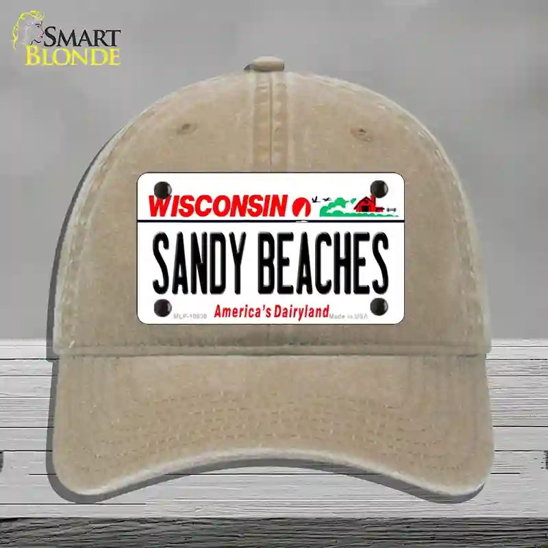 HAT09-MLP-10630 Sandy Beaches Wisconsin Novelty License Plate Hat, Unconstructed Cotton - Khaki