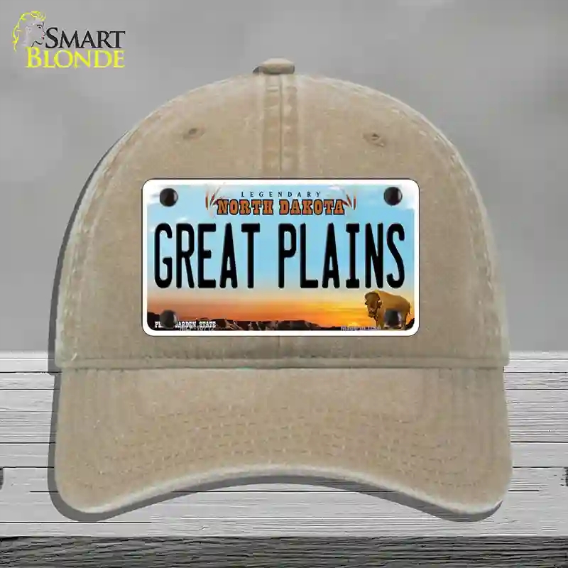 HAT09-MLP-10712 Great Plains North Dakota Novelty License Plate Hat, Unconstructed Cotton - Khaki