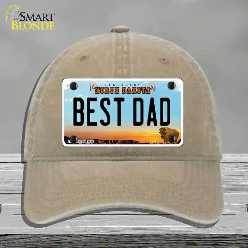 HAT09-MLP-10732 Best Dad North Dakota Novelty License Plate Hat, Unconstructed Cotton - Khaki