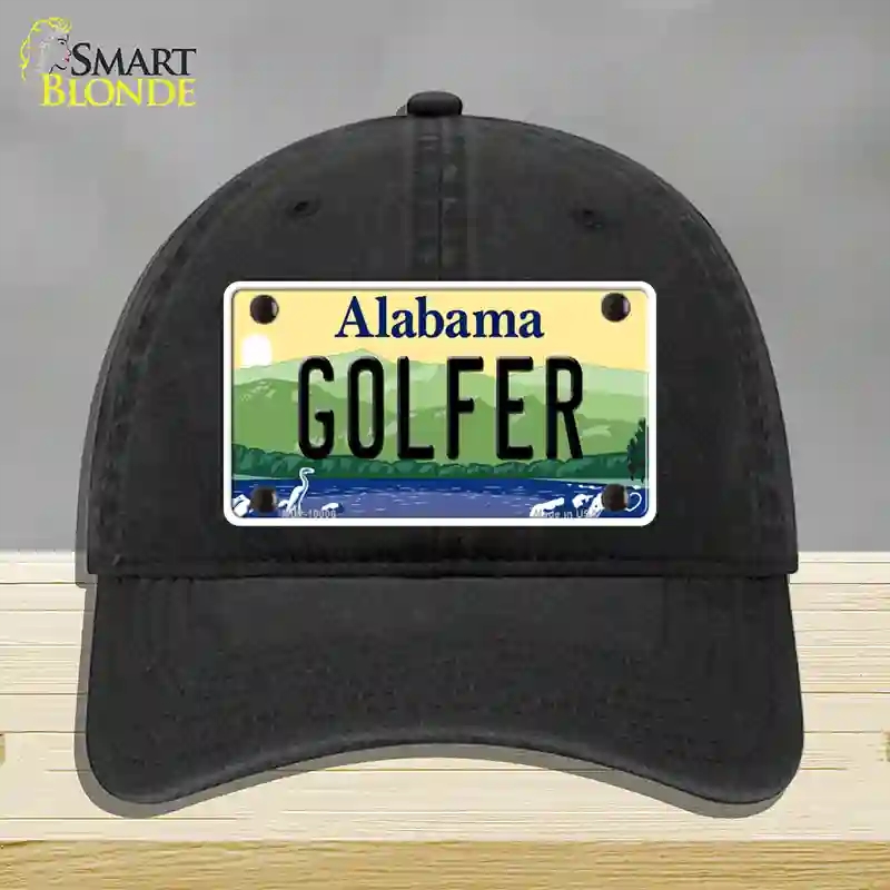 HAT07-MLP-10008 Golfer Alabama Novelty License Plate Hat, Unconstructed Cotton - Black