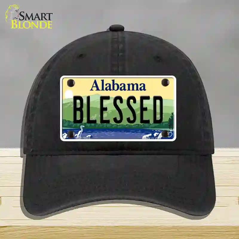HAT07-MLP-10009 Blessed Alabama Novelty License Plate Hat, Unconstructed Cotton - Black