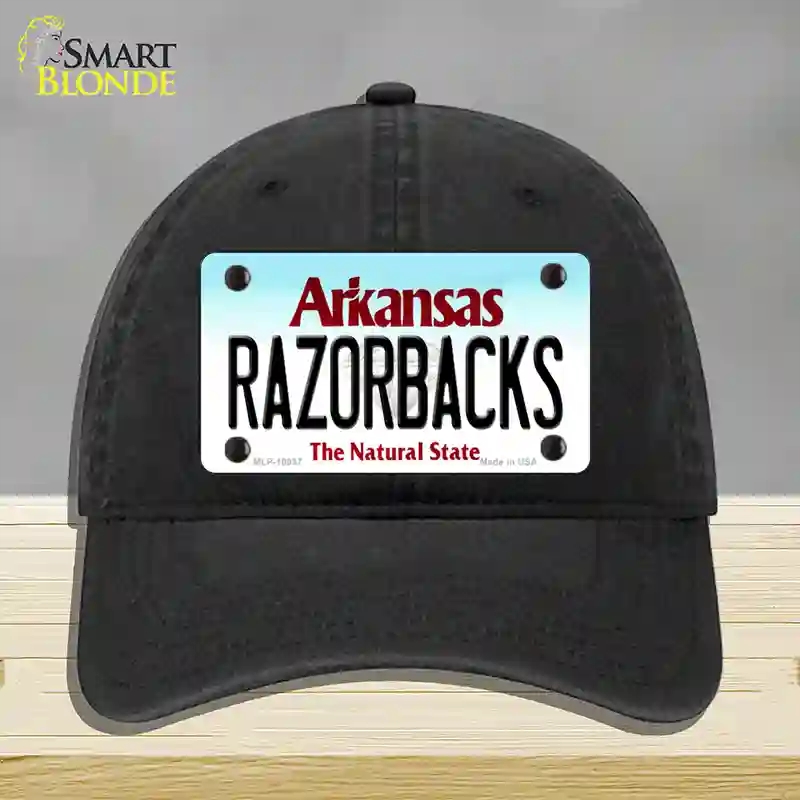 HAT07-MLP-10037 Razorbacks Arkansas Novelty License Plate Hat, Unconstructed Cotton - Black