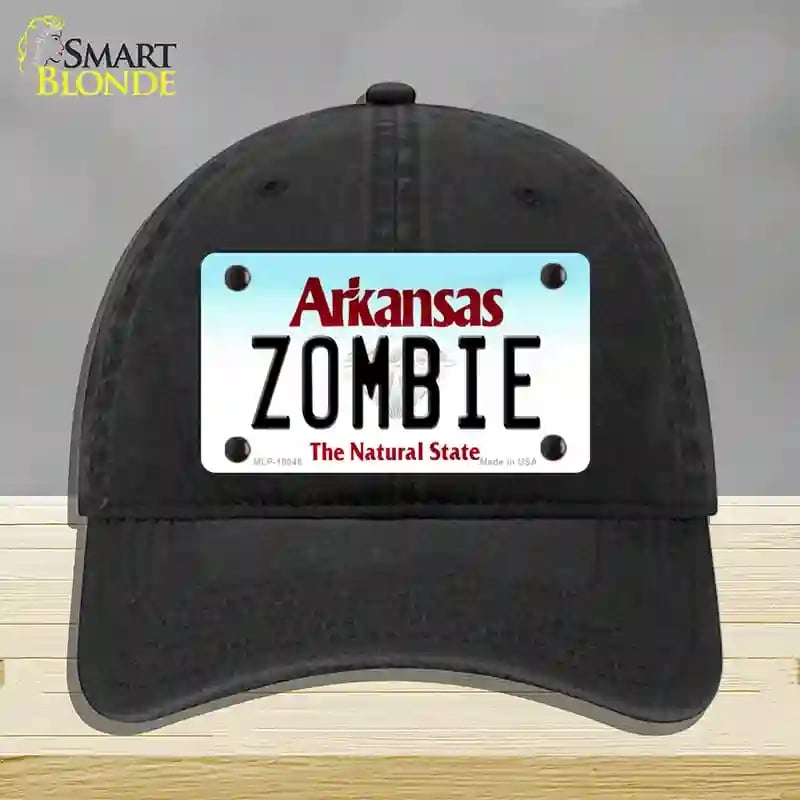 HAT07-MLP-10046 Zombie Arkansas Novelty License Plate Hat, Unconstructed Cotton - Black