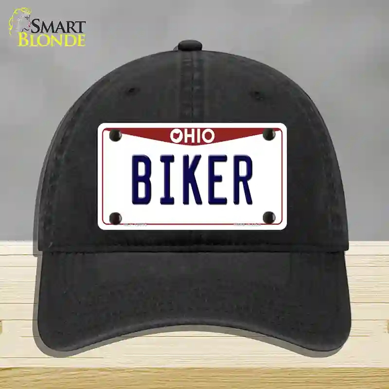 HAT07-MLP-10096 Biker Ohio Novelty License Plate Hat, Unconstructed Cotton - Black