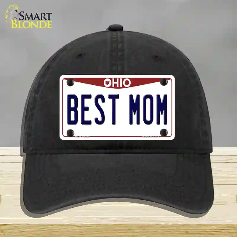 HAT07-MLP-10099 Best Mom Ohio Novelty License Plate Hat, Unconstructed Cotton - Black