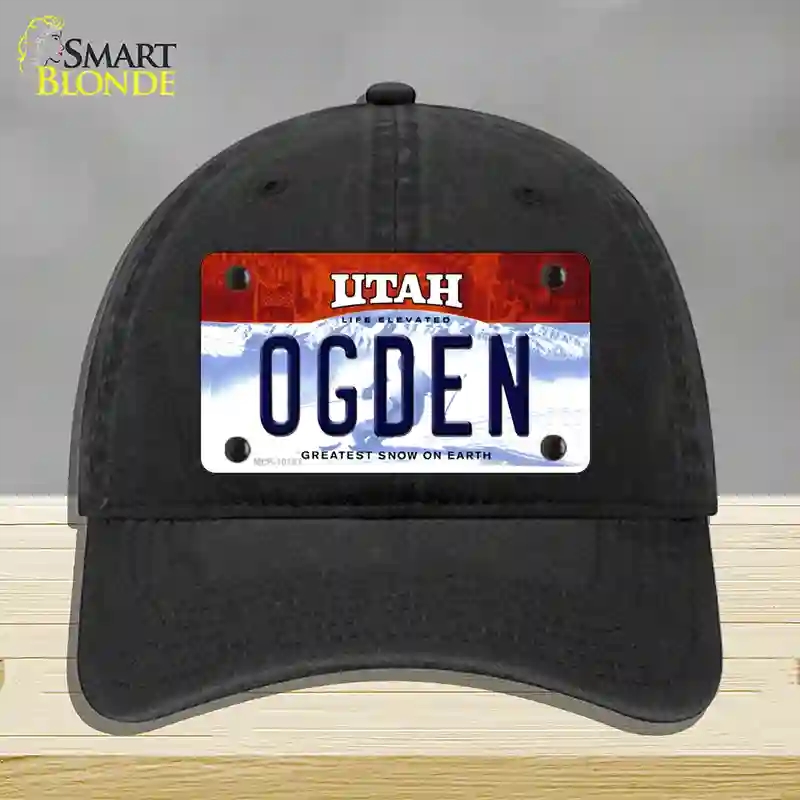 HAT07-MLP-10187 Ogden Utah Novelty License Plate Hat, Unconstructed Cotton - Black