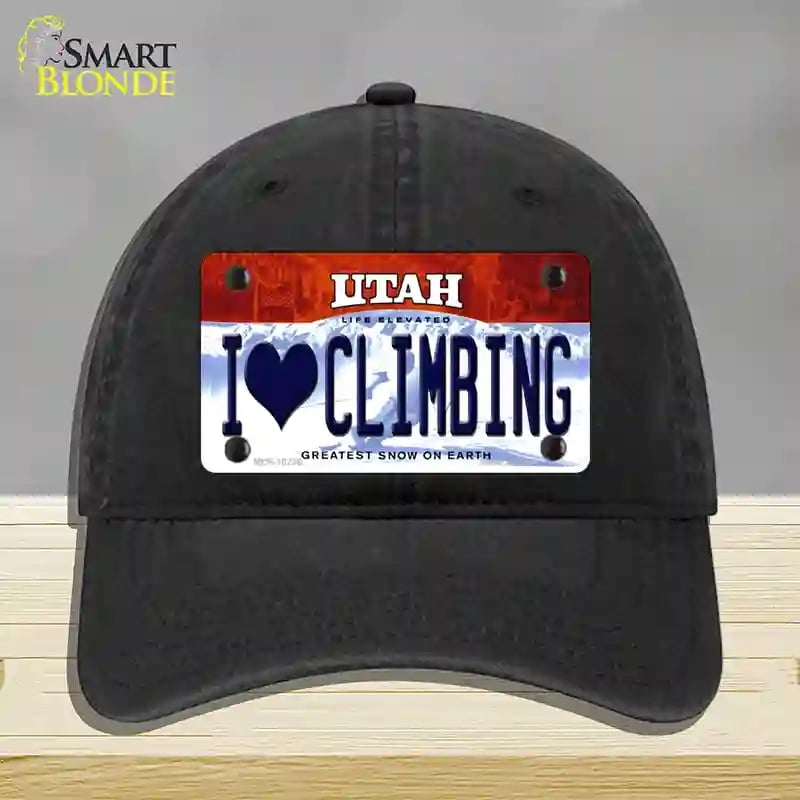 HAT07-MLP-10230 I Love Climbing Utah Novelty License Plate Hat, Unconstructed Cotton - Black