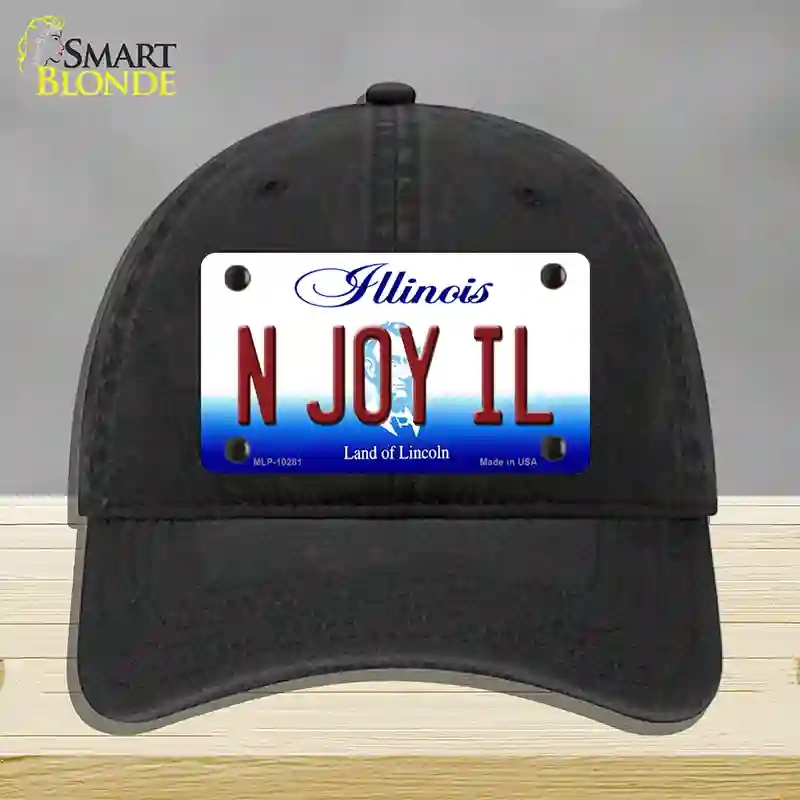 HAT07-MLP-10281 N Joy IL Illinois Novelty License Plate Hat, Unconstructed Cotton - Black