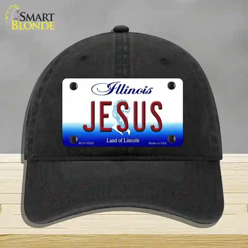 HAT07-MLP-10305 Jesus Illinois Novelty License Plate Hat, Unconstructed Cotton - Black
