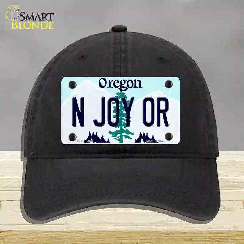 HAT07-MLP-10340 N Joy OR Oregon Novelty License Plate Hat, Unconstructed Cotton - Black