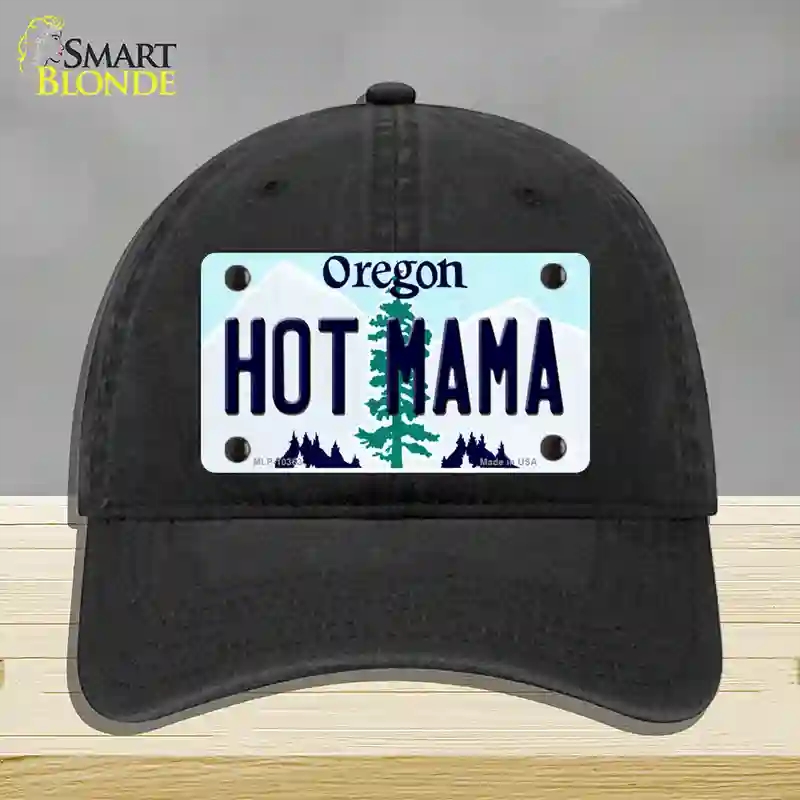 HAT07-MLP-10363 Hot Mama Oregon Novelty License Plate Hat, Unconstructed Cotton - Black