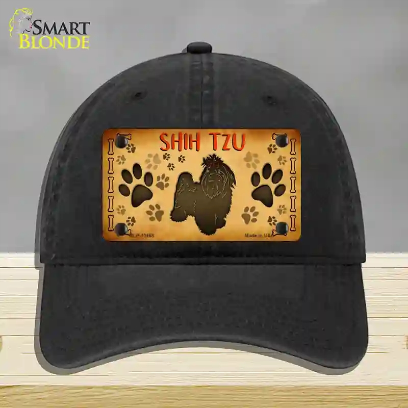 HAT07-MLP-10458 Shih Tzu Novelty License Plate Hat, Unconstructed Cotton - Black