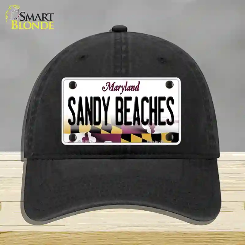 HAT07-MLP-10479 Sandy Beaches Maryland Novelty License Plate Hat, Unconstructed Cotton - Black