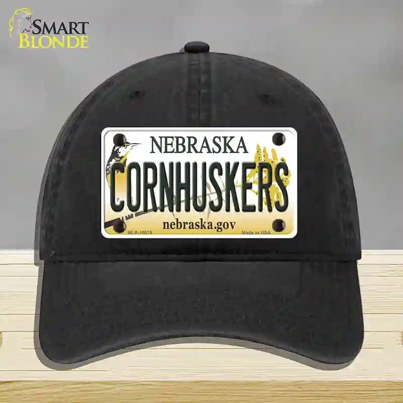 HAT07-MLP-10579 Cornhuskers Nebraska Novelty License Plate Hat, Unconstructed Cotton - Black