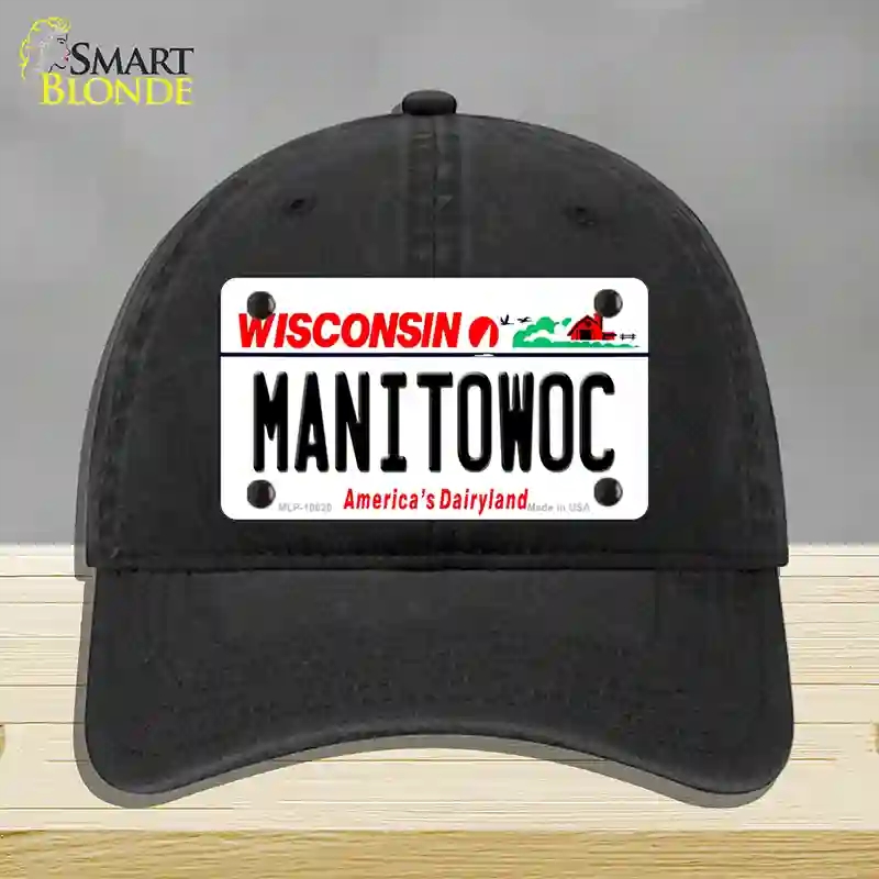 HAT07-MLP-10620 Manitowoc Wisconsin Novelty License Plate Hat, Unconstructed Cotton - Black