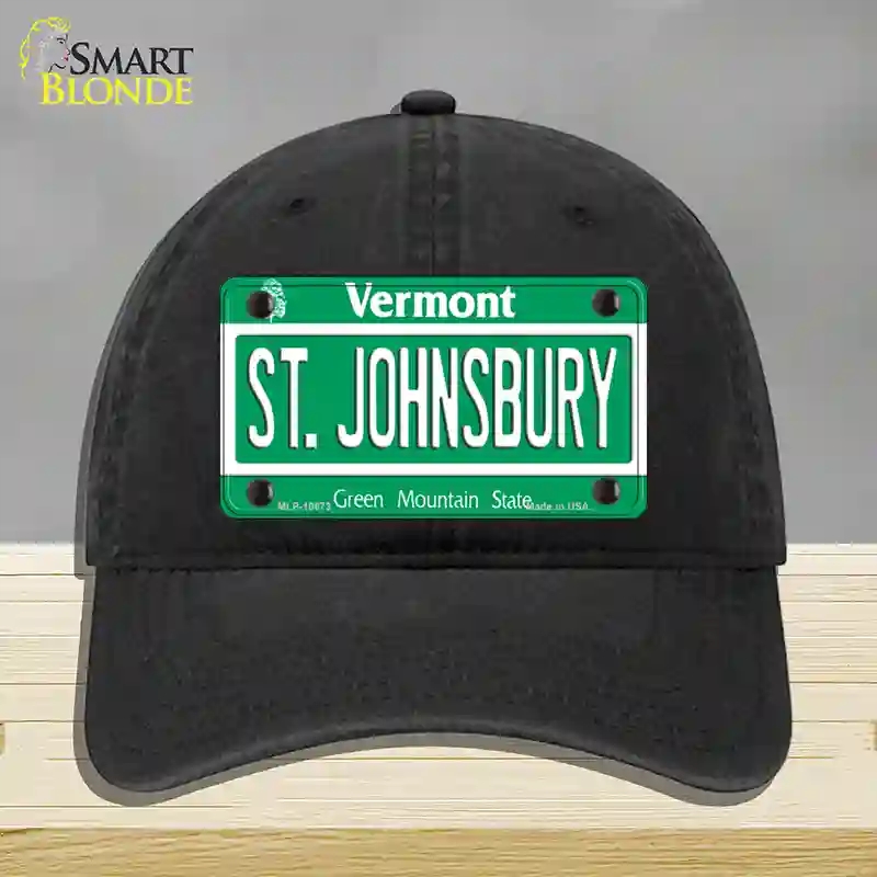 HAT07-MLP-10673 St Johnsbury Vermont Novelty License Plate Hat, Unconstructed Cotton - Black