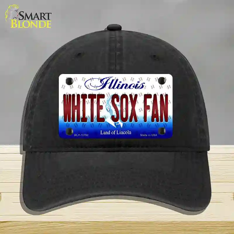 HAT07-MLP-10792 White Sox Fan Illinois Novelty License Plate Hat, Unconstructed Cotton - Black